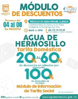 Anuncian Primera Jornada de Descuentos de Agua de
Hermosillo en Poblado Miguel Alemán