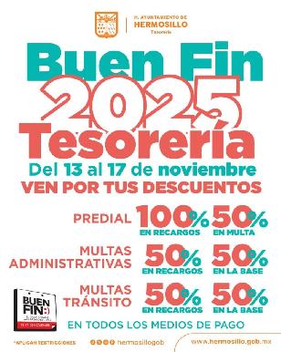 Ofrece Tesorería Municipal descuentos en el Buen Fin 2025